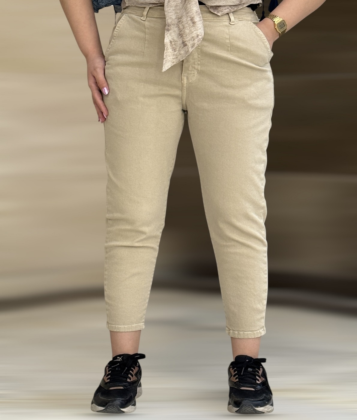 شلوار مام فیت کتان